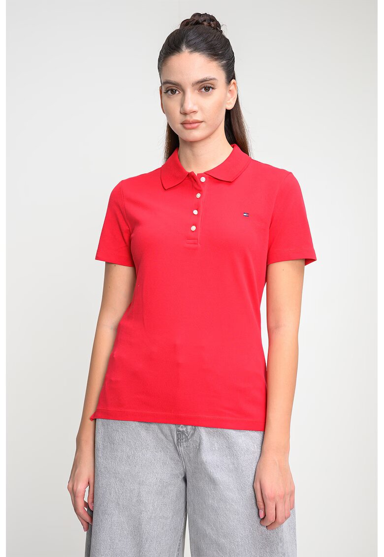 Tommy Hilfiger Слим тениска с яка и лого - Червен