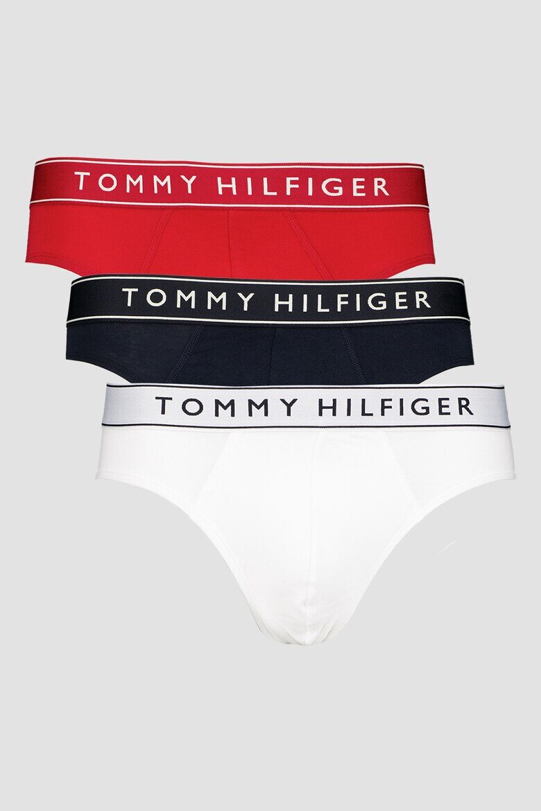 Tommy Hilfiger Слипове с памук с лого на талията - 3 чифта Червен/Студен бял/Тъмносин