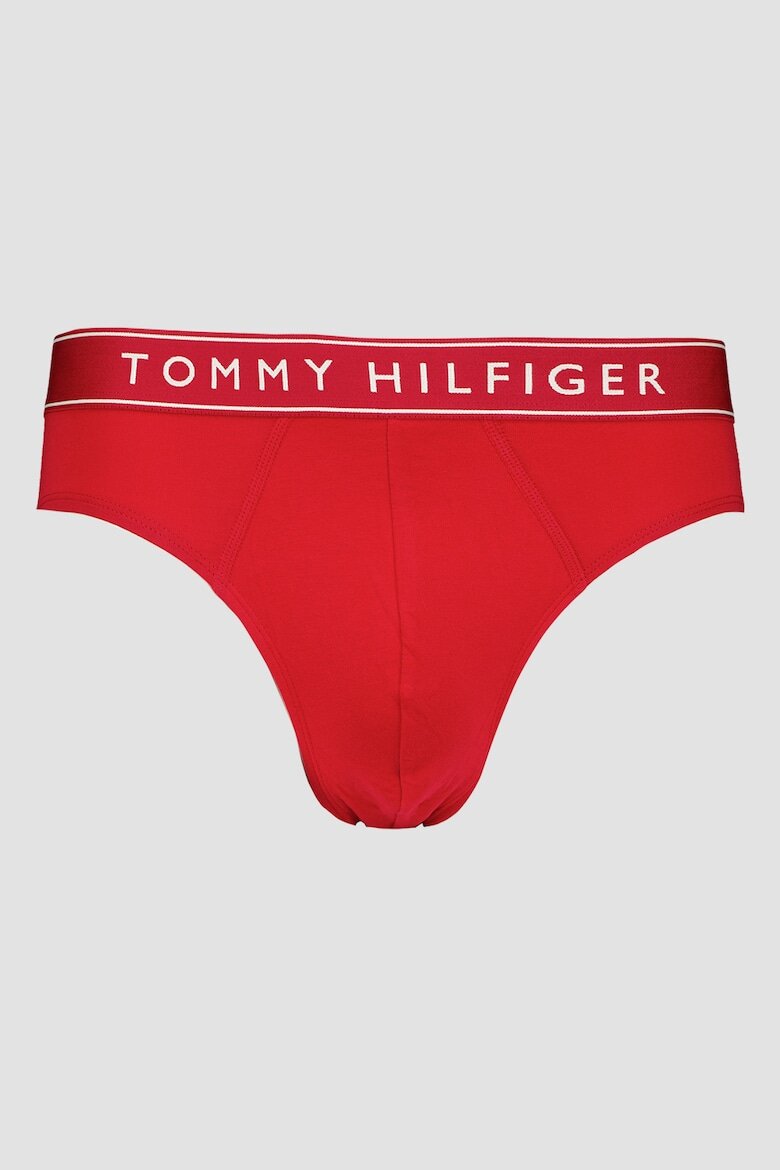 Tommy Hilfiger Слипове с памук с лого на талията - 3 чифта Червен/Студен бял/Тъмносин