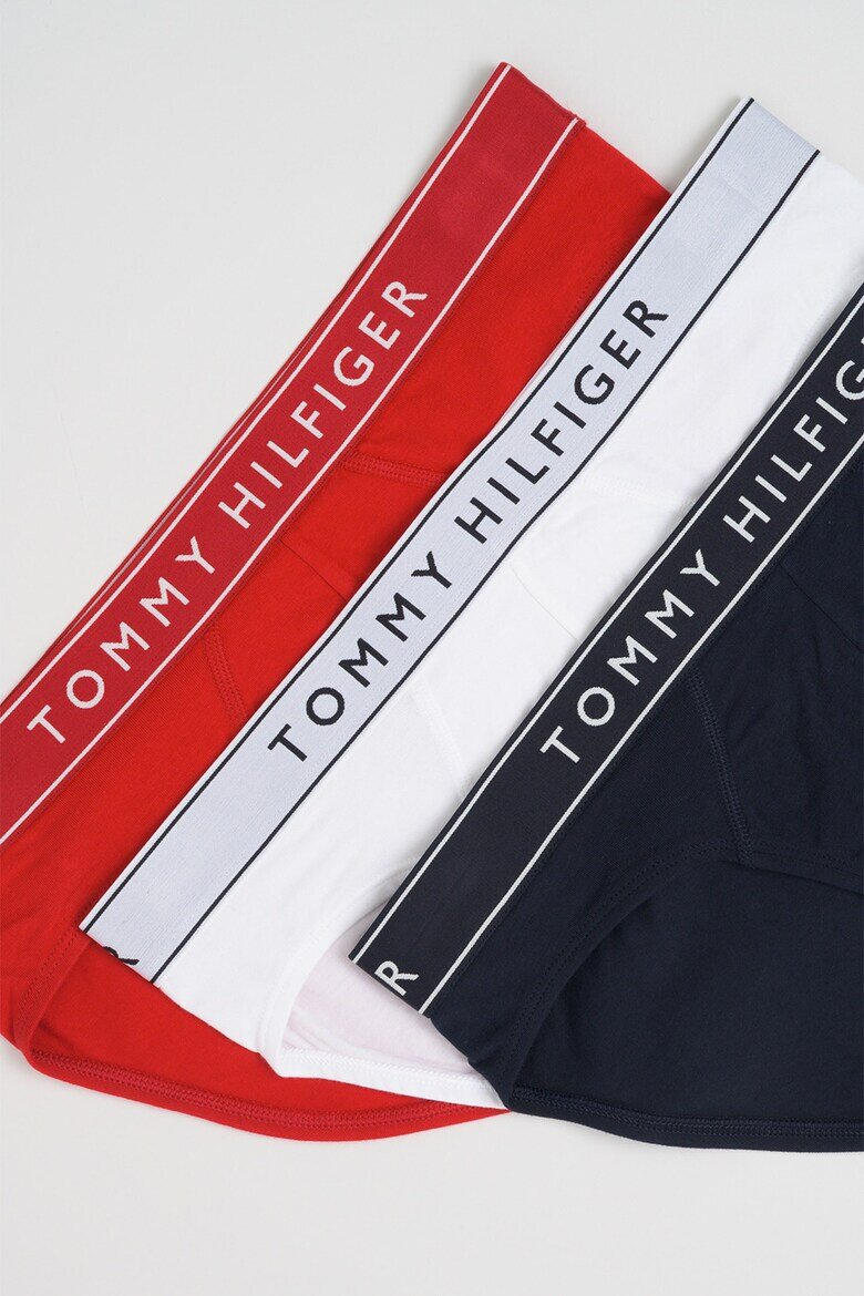 Tommy Hilfiger Слипове с памук с лого на талията - 3 чифта Червен/Студен бял/Тъмносин