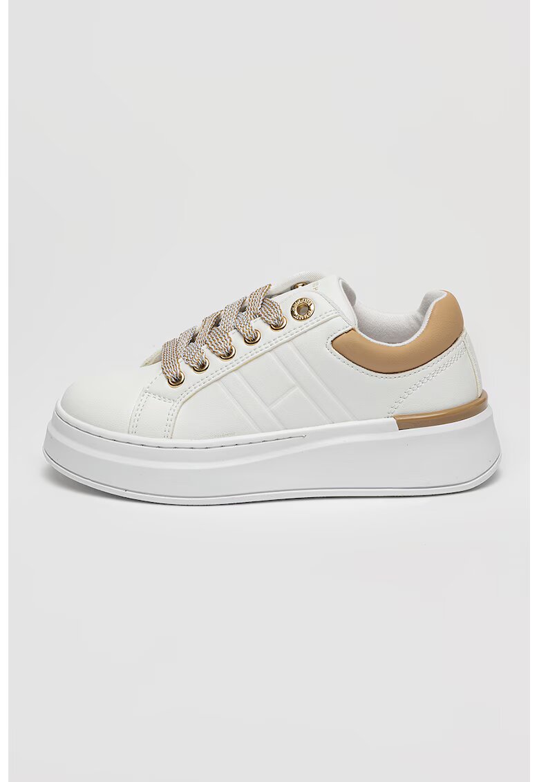 Tommy Hilfiger Спортни обувки от еко кожа с равна платформа - Бял/Светлокафяв