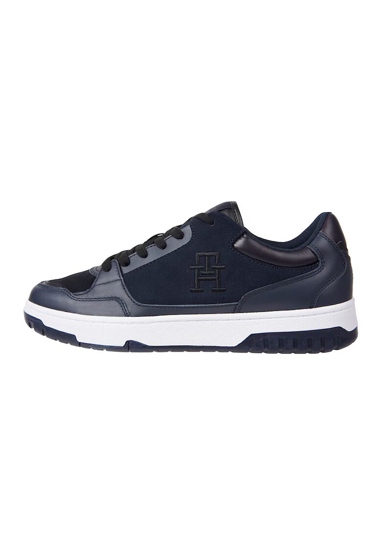 Tommy Hilfiger Спортни обувки от кожа и велур с лого - Бял/Тъмносин