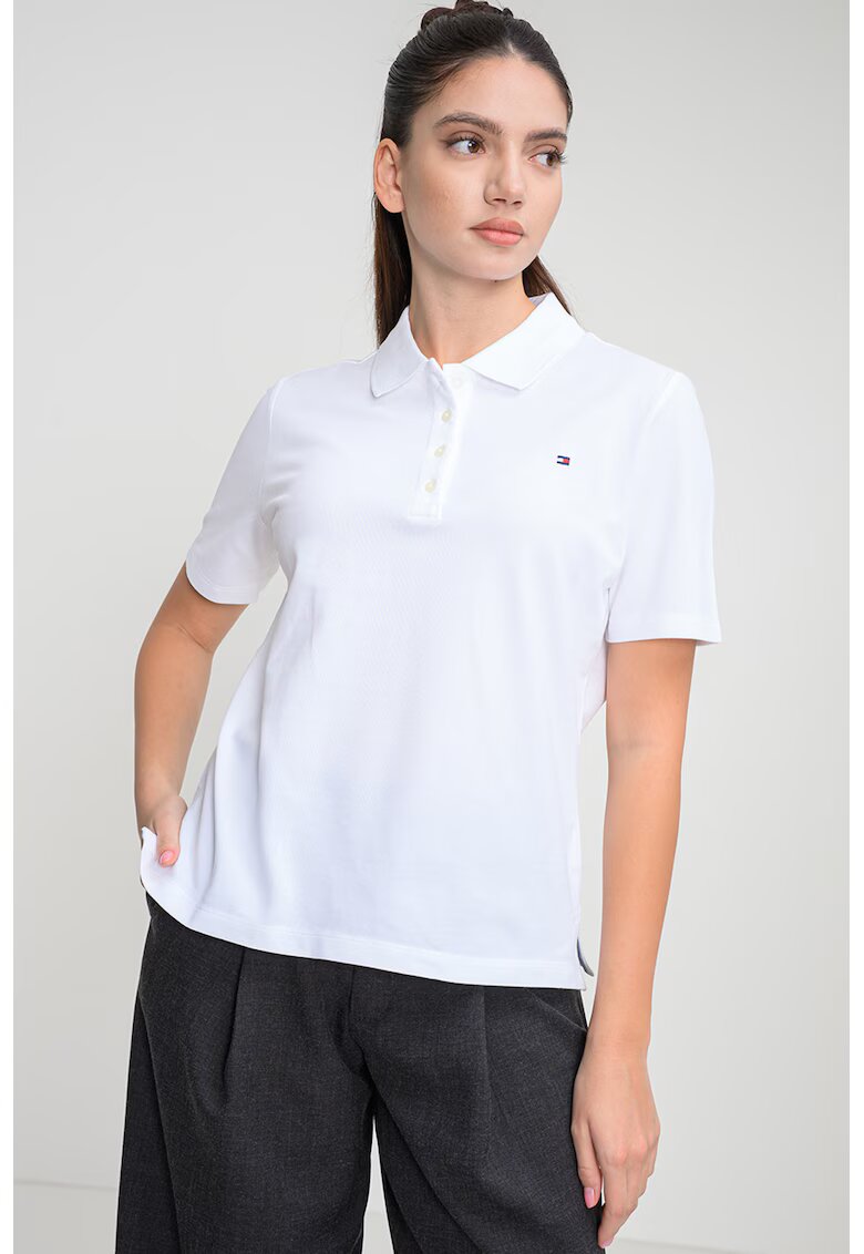 Tommy Hilfiger Стандартна тениска с яка и лого - Бял