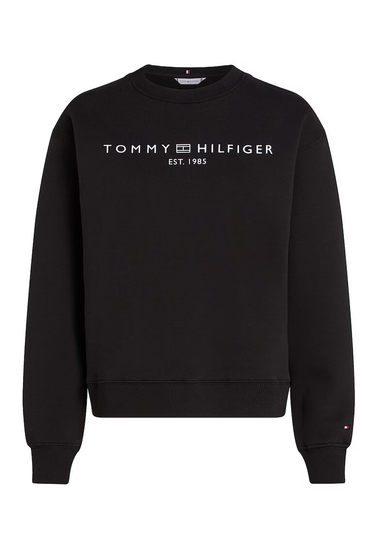 Tommy Hilfiger Суитшърт с овално деколте с лого - Бял/Черен