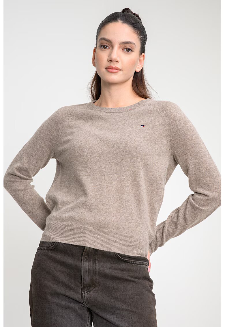 Tommy Hilfiger Свободен пуловер с лого - Кафяв меланж