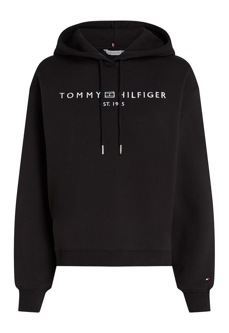 Tommy Hilfiger Свободно худи с връзка и бродирано лого - Бял/Черен