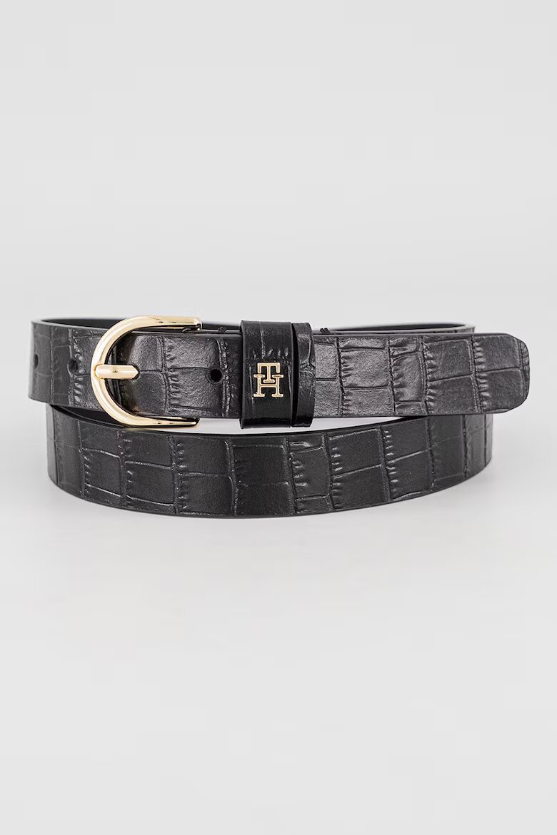 Tommy Hilfiger Тънък кожен колан Черен