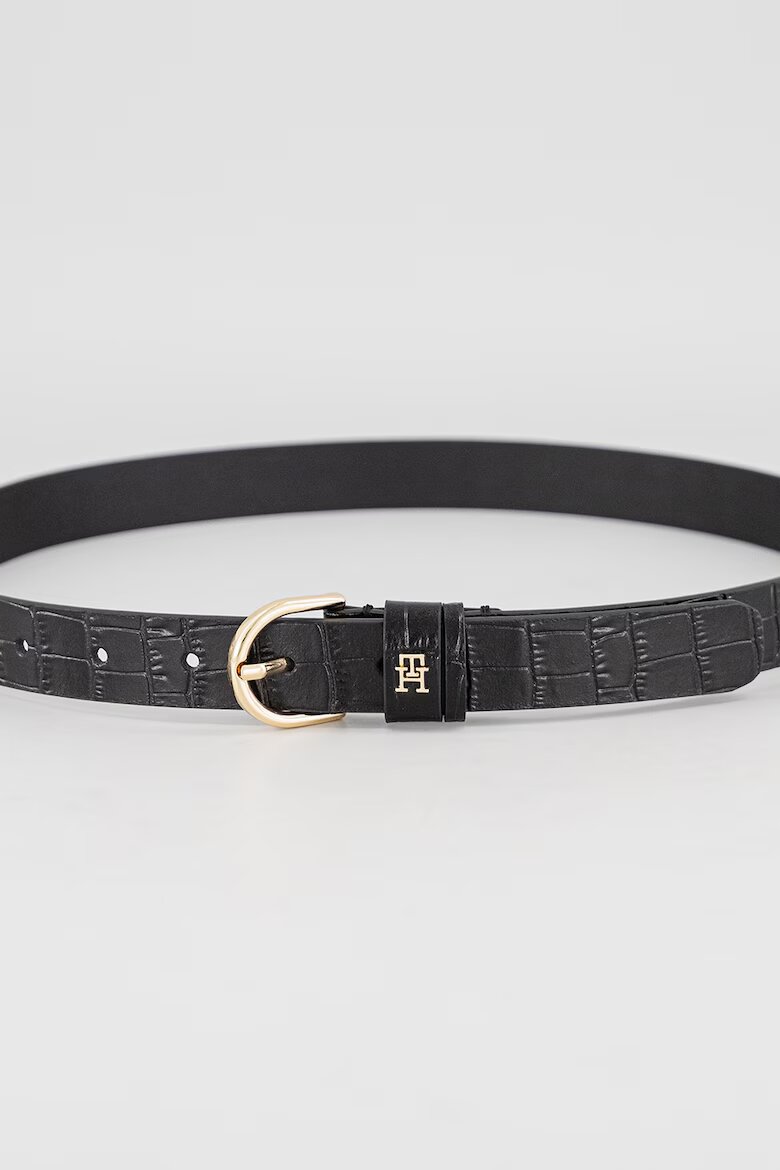 Tommy Hilfiger Тънък кожен колан Черен