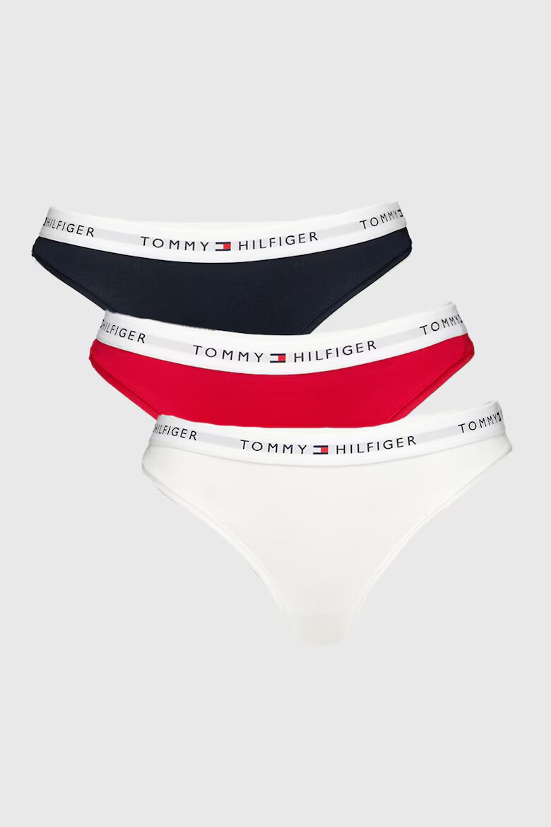 Tommy Hilfiger Танга с лого 3 чифта Бял/Ултрамарин синьо/Аленочервен