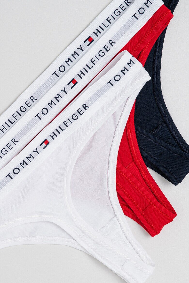 Tommy Hilfiger Танга с лого 3 чифта Бял/Ултрамарин синьо/Аленочервен