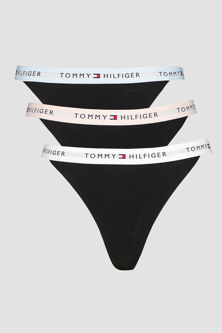Tommy Hilfiger Танга с лого на талията - 3 чифта Черен