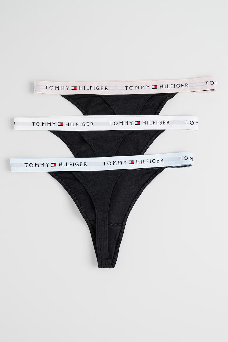 Tommy Hilfiger Танга с лого на талията - 3 чифта Черен