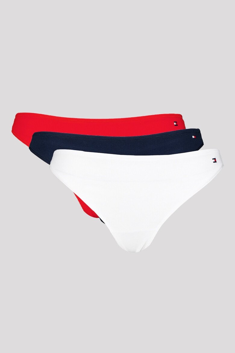 Tommy Hilfiger Танга с памук - 3 чифта Червен/Бял/Тъмносин