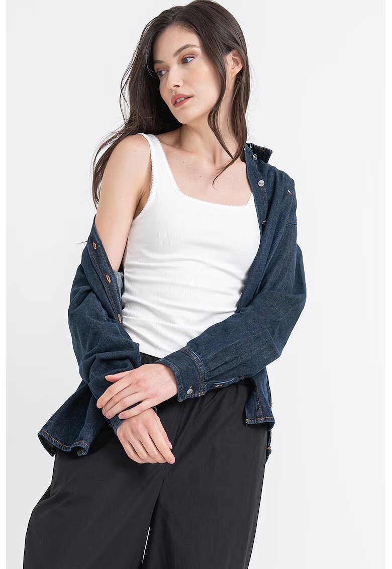Tommy Hilfiger Танк топ с квадратно деколте - Бял/Черен