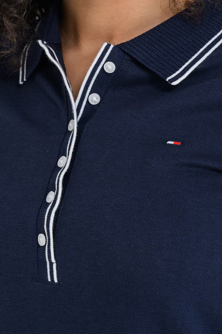 Tommy Hilfiger Тениска с лиосел и памук с яка и миди ръкави Тъмносин