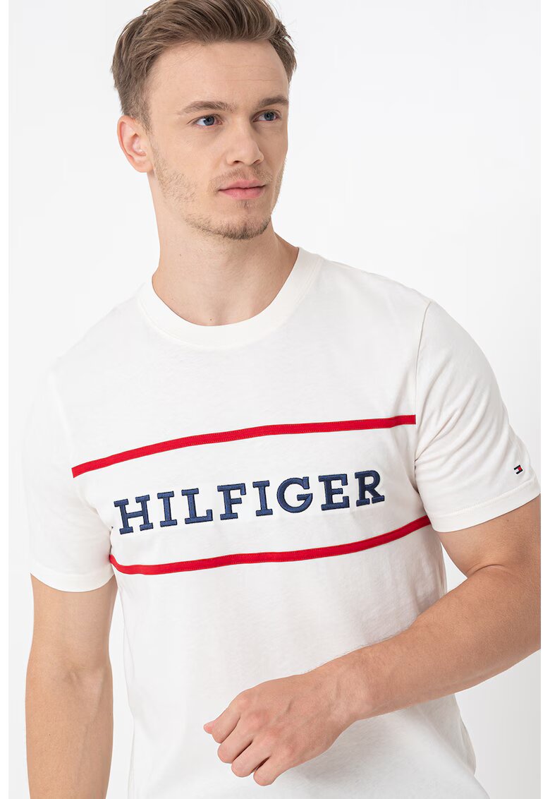 Tommy Hilfiger Тениска с овално деколте и принт - Червен/Ултрамарин синьо/Крем