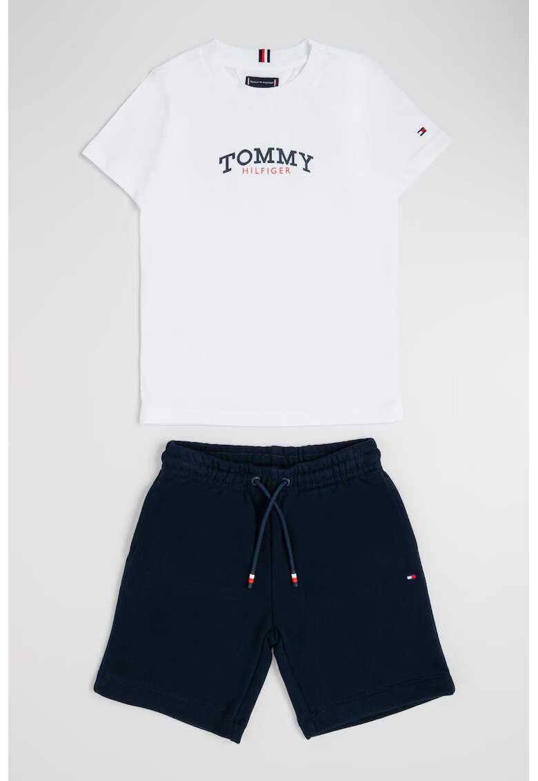 Tommy Hilfiger Тениска с памук и къс панталон - Светло сив/Син