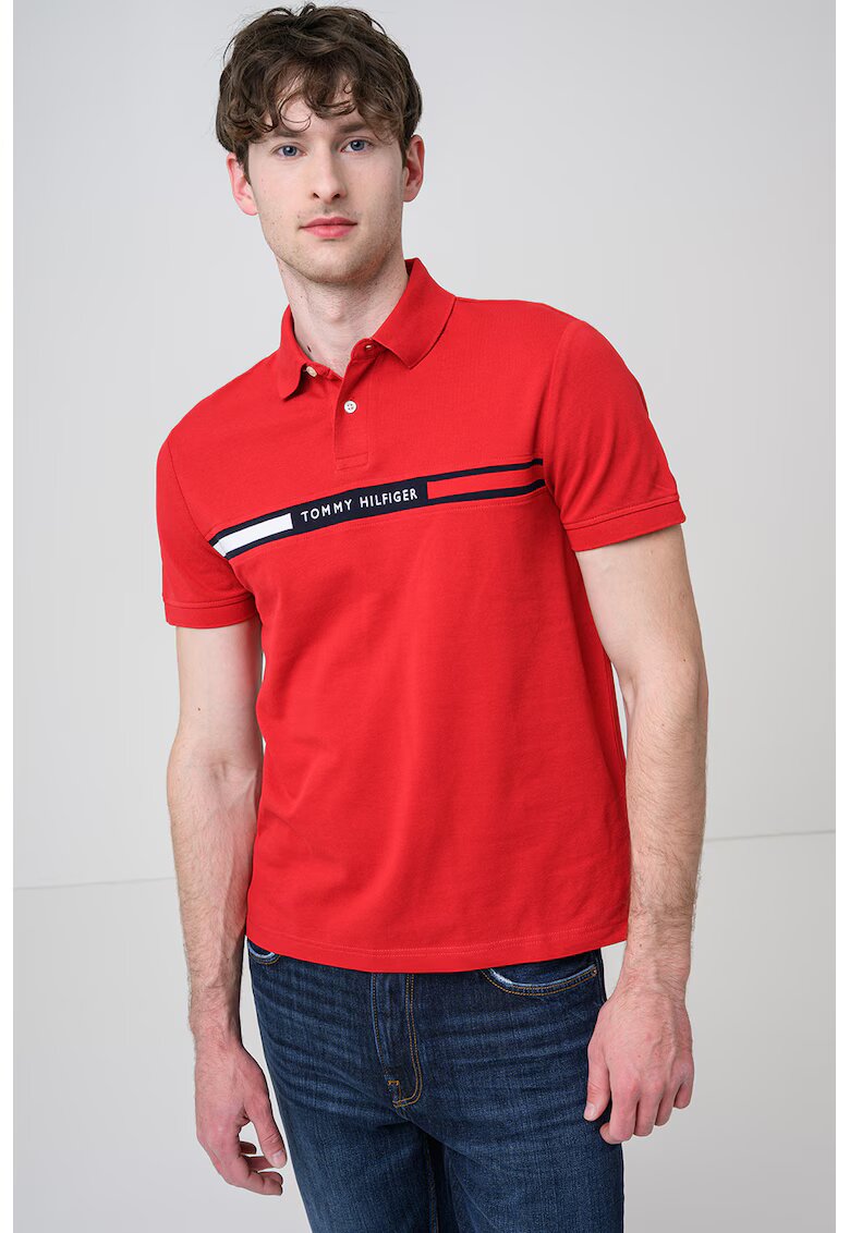 Tommy Hilfiger Тениска с памук с яка - Бял/Тъмносин