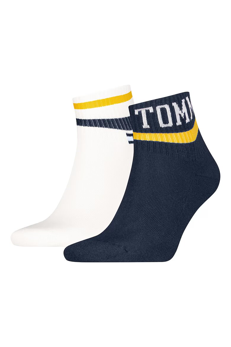 Tommy Hilfiger Унисекс къси чорапи с лого 2 чифта Ултрамарин синьо/Шафраново жълто/Мръснобял