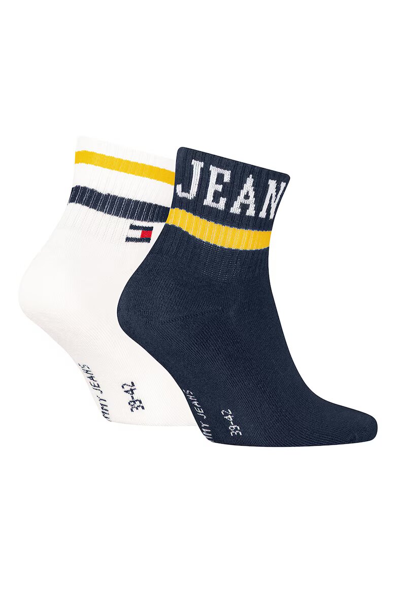 Tommy Hilfiger Унисекс къси чорапи с лого 2 чифта Ултрамарин синьо/Шафраново жълто/Мръснобял
