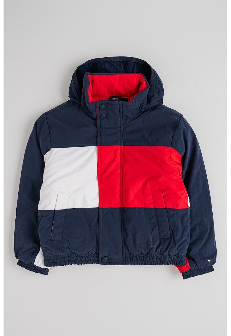 Tommy Hilfiger Ватирано зимно яке Heritage с лого - Бял/Ултрамарин синьо/Черешово червено