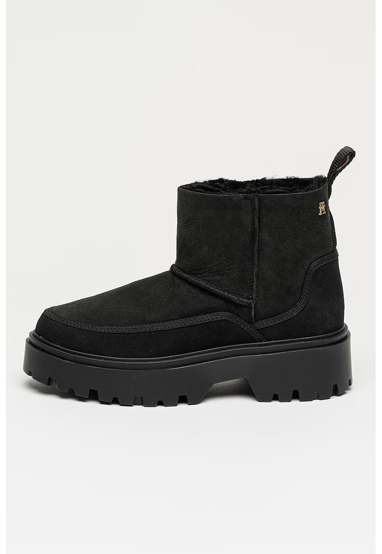 Tommy Hilfiger Велурени ботуши Real Shearling с лесно обуване - Черен