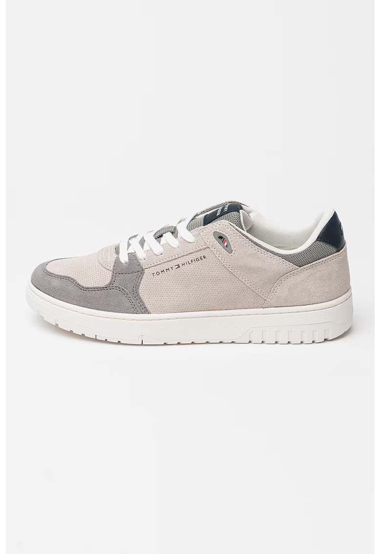 Tommy Hilfiger Велурени маратонки Core Lite - Светло сив/Мръснобял/Tъмносив