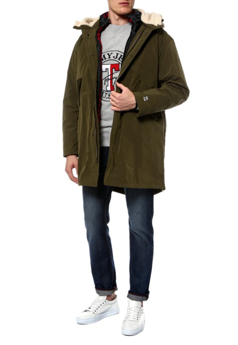 Tommy Hilfiger Яке парка 2 в 1 за мъже - полиестер - каки/червено -