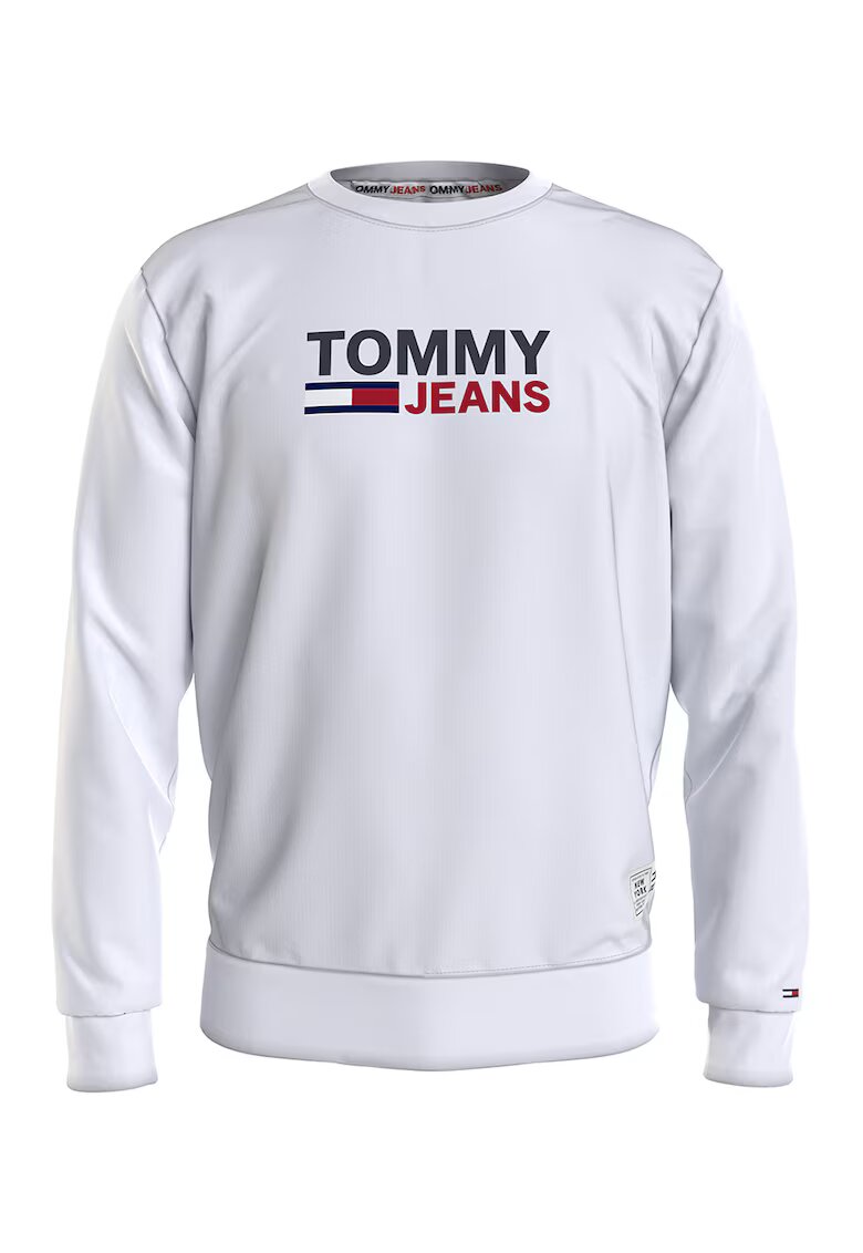 Tommy Jeans Блуза от органичен памук с деколте в основата на врата и щампа на лого - спортна - бяла