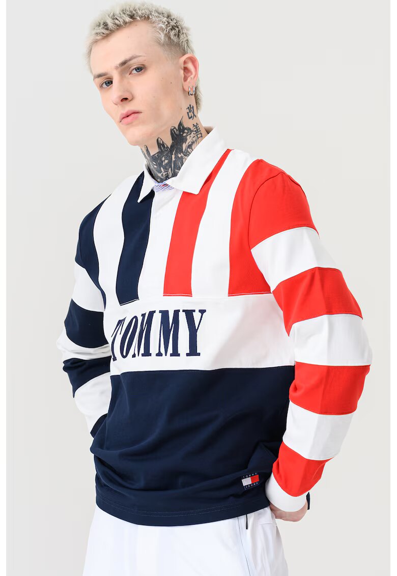 Tommy Jeans Блуза с яка и лого - Червен/Бял/Тъмносин