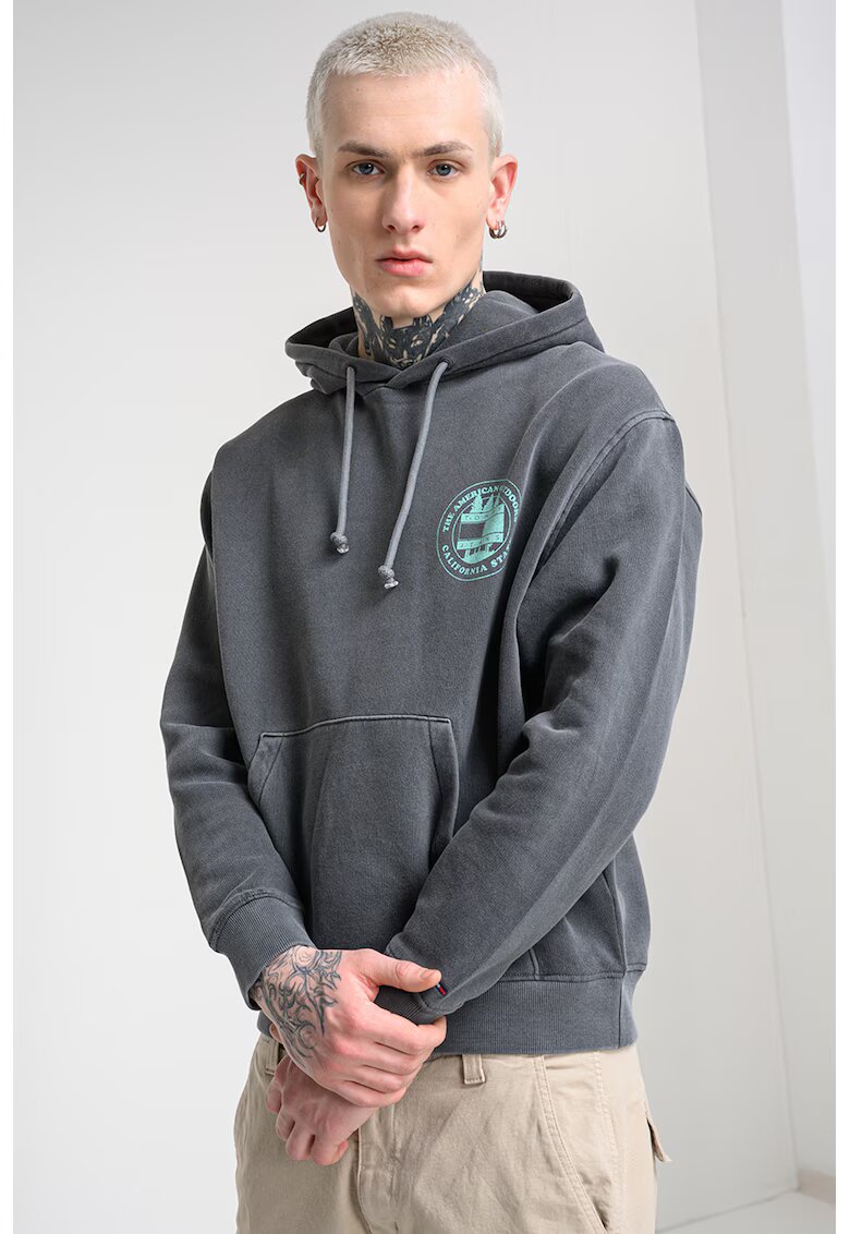 Tommy Jeans Худи с джоб кенгуру и захабен ефект - Сив/Mint