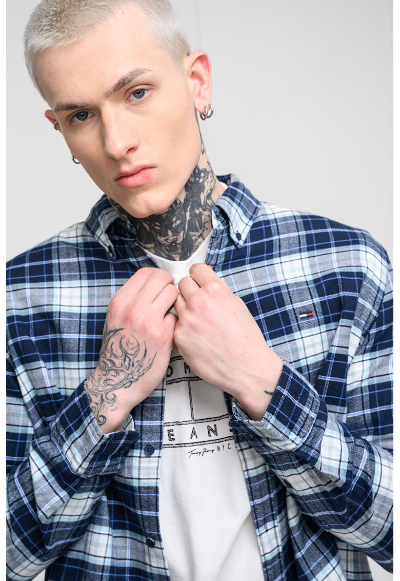 Tommy Jeans Карирана риза със стандартна кройка - Крем/Тъмносин
