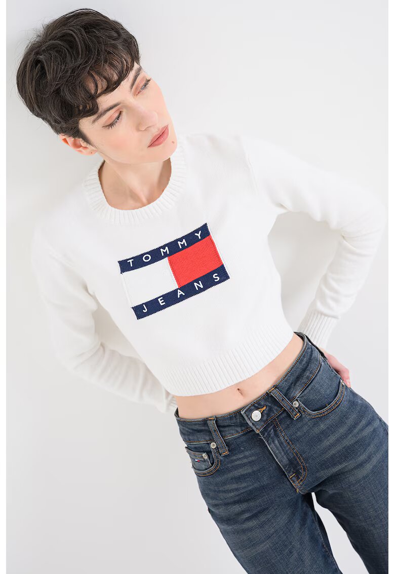 Tommy Jeans Къс пуловер с лого - Бял