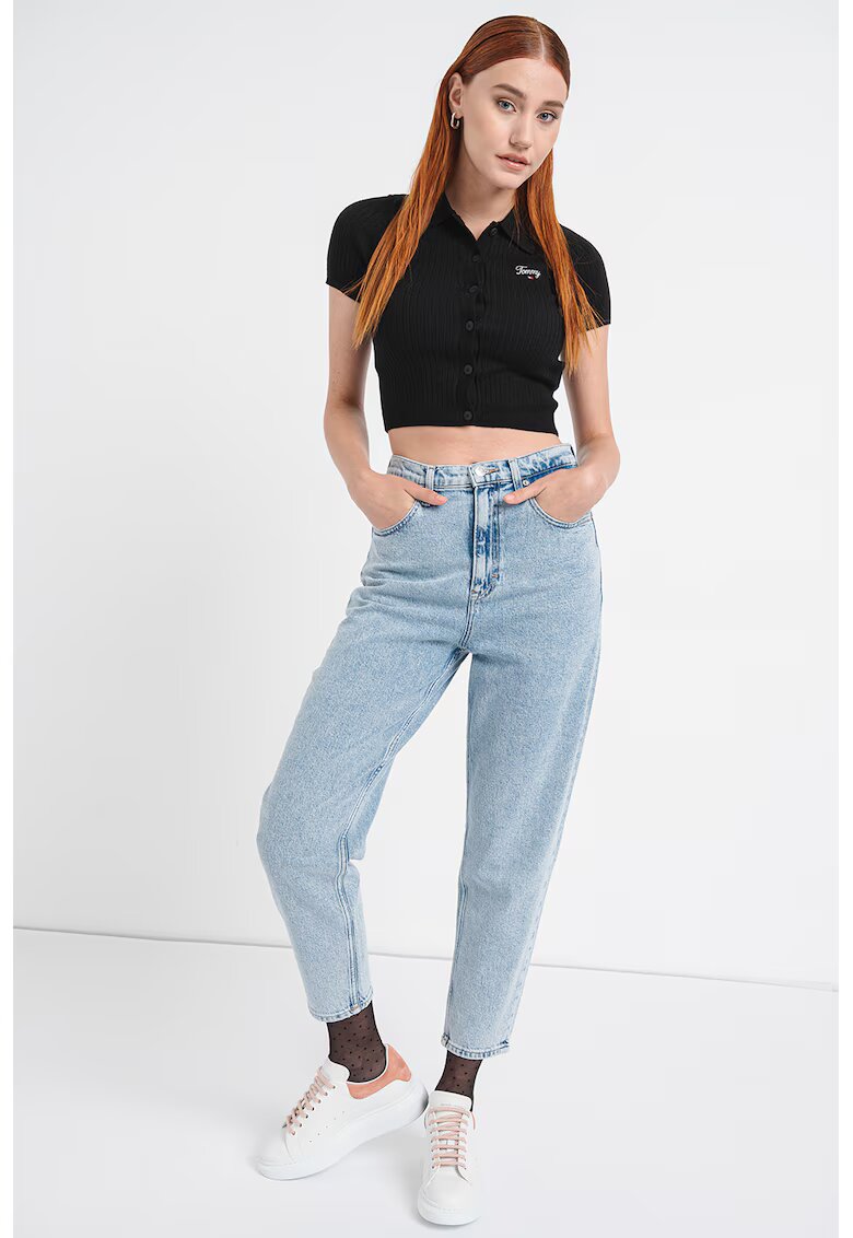 Tommy Jeans Къс рипсен пуловер с яка