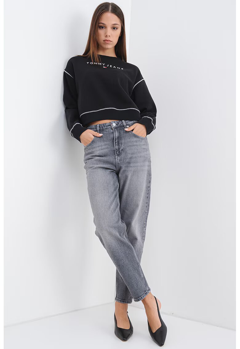 Tommy Jeans Къс свободен суитшърт - Бял/Черен