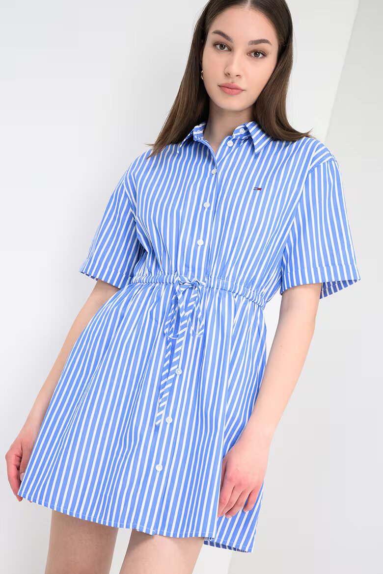 Tommy Jeans Къса раирана рокля тип риза Cапфирено синьо