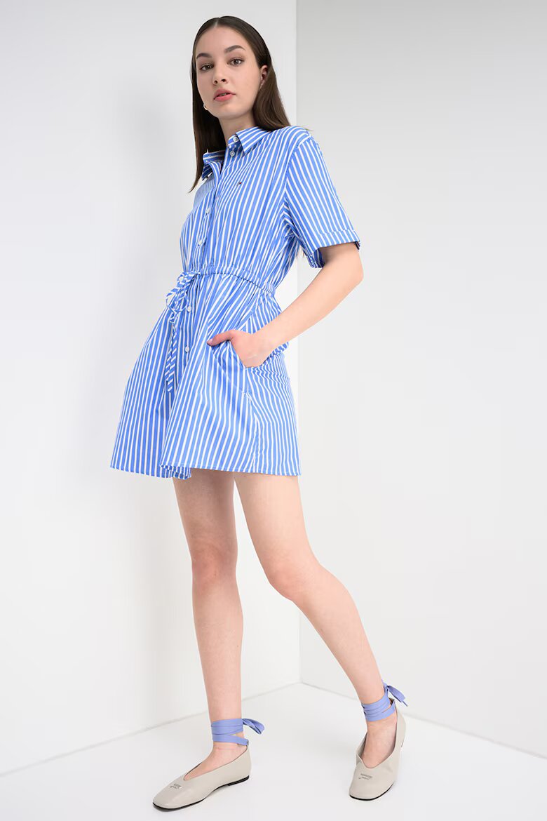 Tommy Jeans Къса раирана рокля тип риза Cапфирено синьо