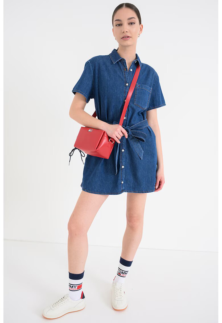 Tommy Jeans Къса рокля-риза от деним с джобове встрани