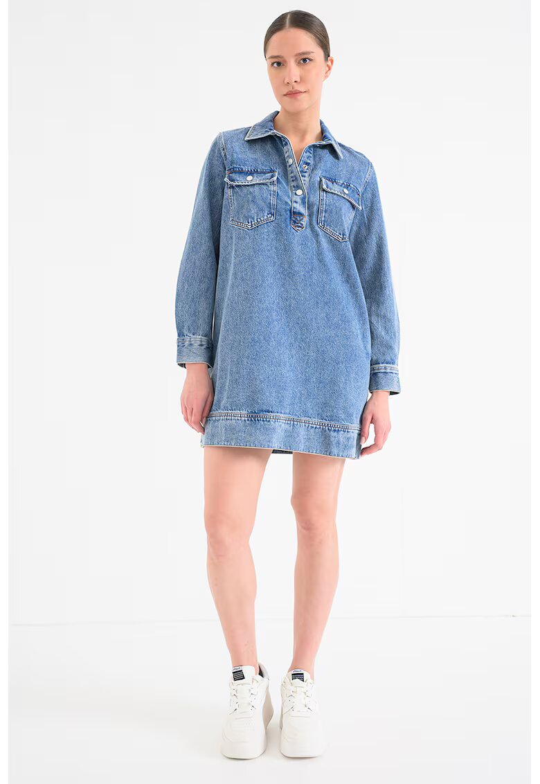 Tommy Jeans Къса рокля тип риза от деним - Син меланж