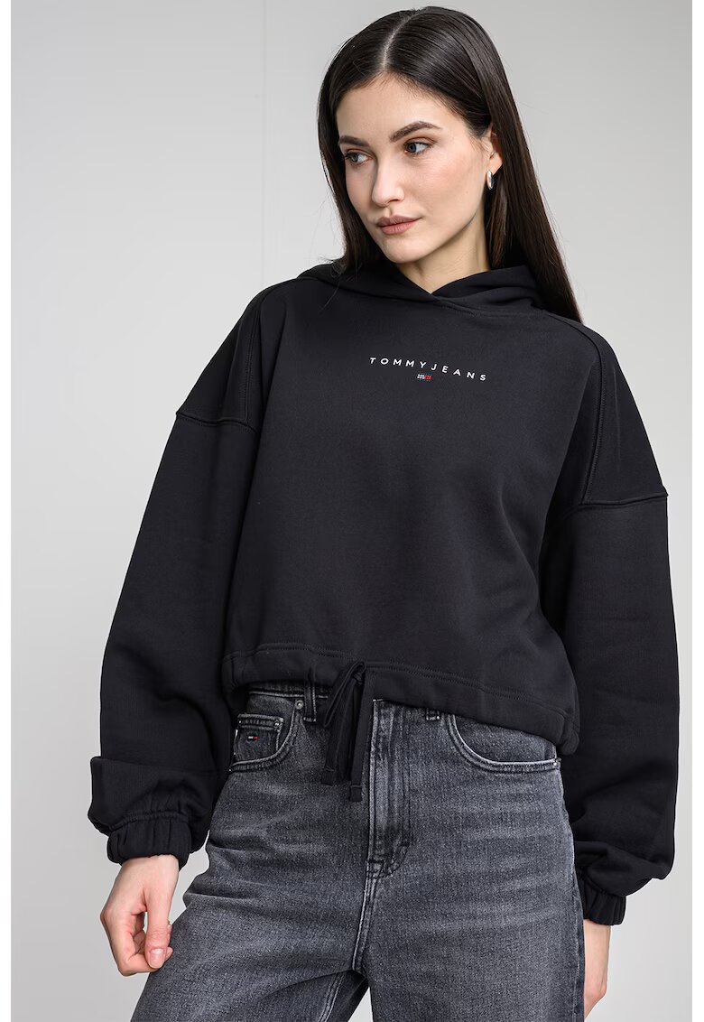 Tommy Jeans Късо худи с лого - Черен