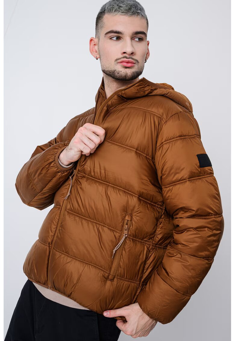 Tommy Jeans Късо капитонирано зимно яке с качулка - Светлокафяв