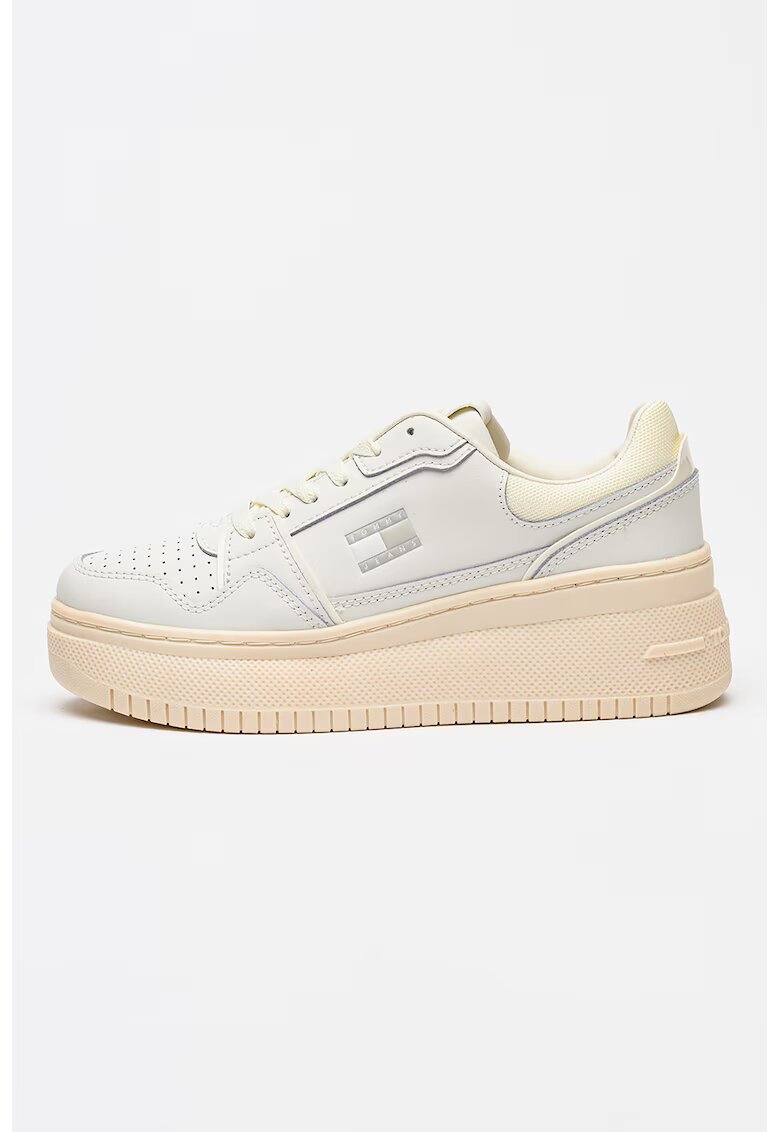 Tommy Jeans Кожени маратонки Retro Basket с платформа - Бял