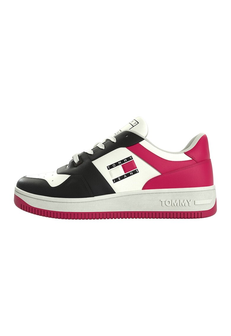Tommy Jeans Кожени спортни обувки Retro с дизайн с цветен блок - Бял/Черен/Розово