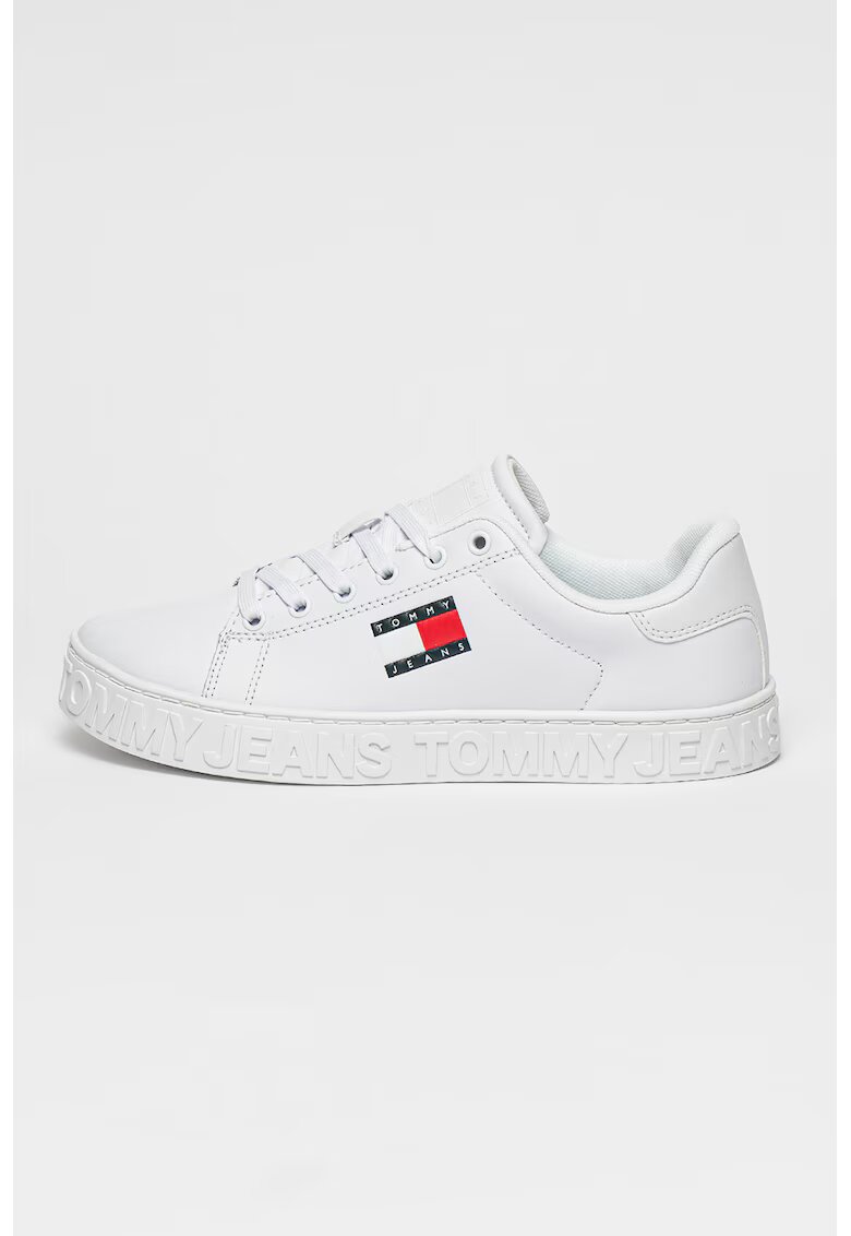 Tommy Jeans Кожени спортни обувки с релефно лого - Червен/Бял/Тъмносин