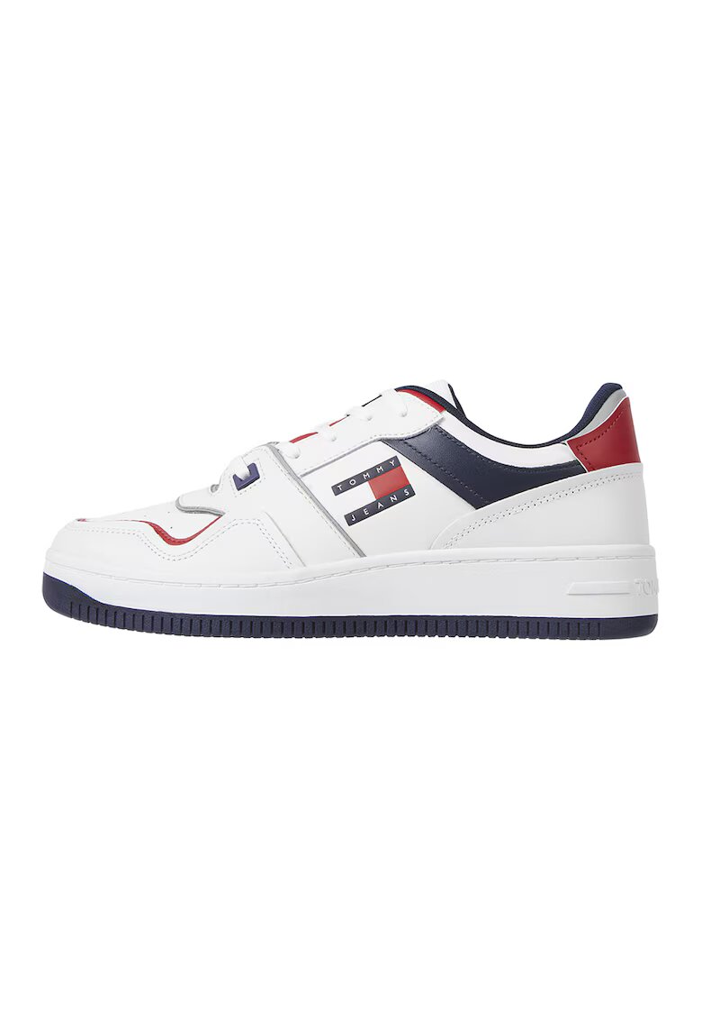 Tommy Jeans Кожени тренировъчни обувки с лого - Бял/Тъмносин