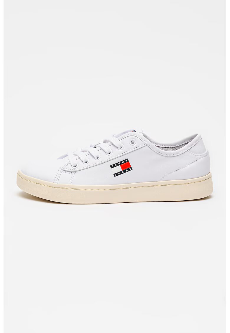 Tommy Jeans Олекотени кожени спортни обувки Court - Бял