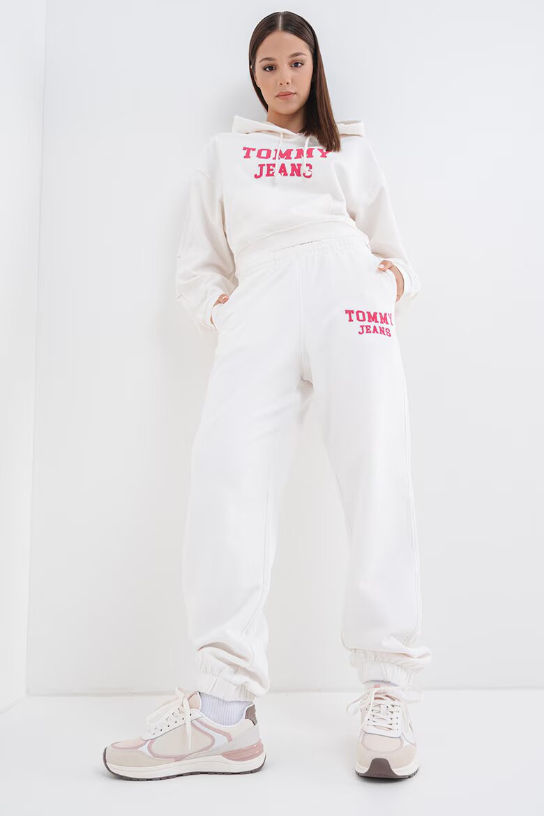 Tommy Jeans Памучен спортен панталон с лого Малина/Бял