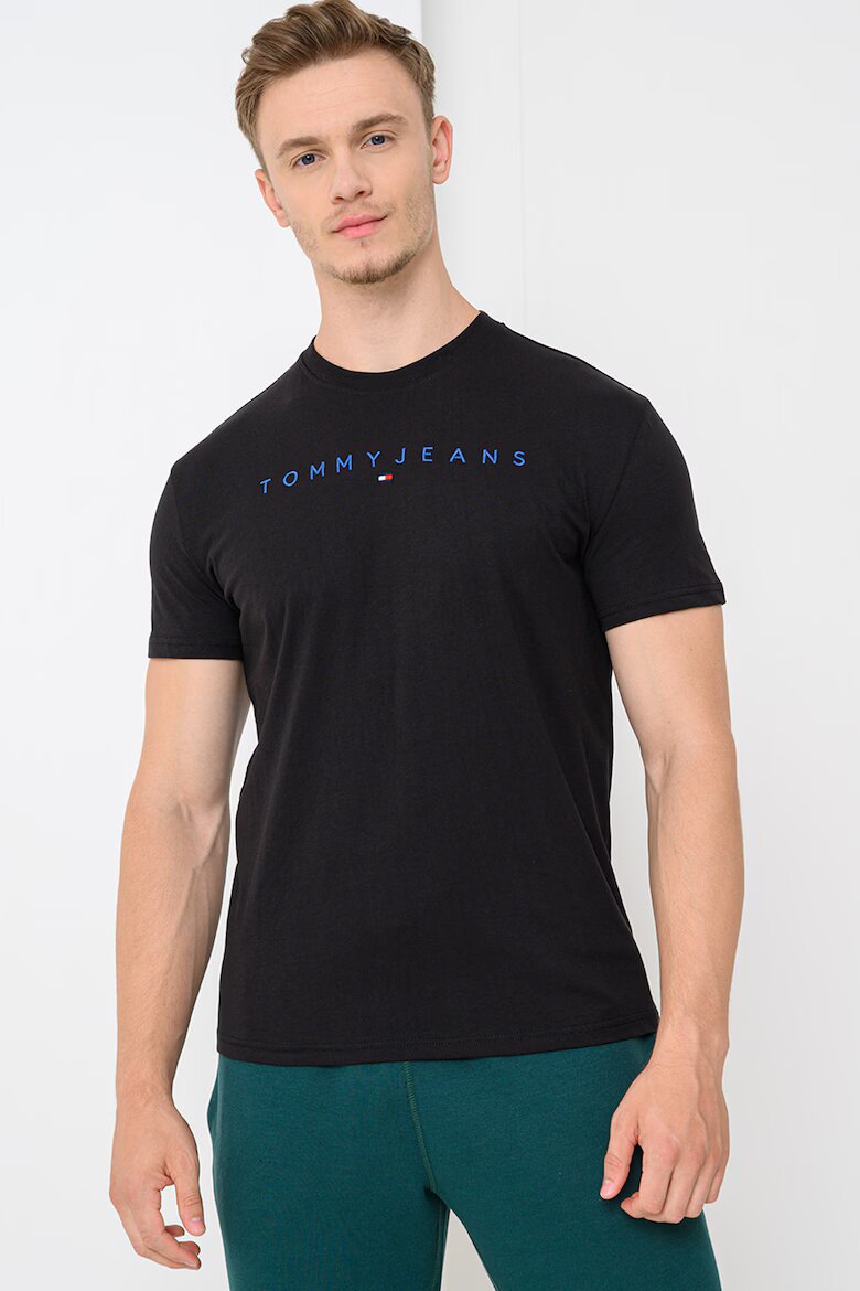Tommy Jeans Памучна тениска с бродирано лого Черен