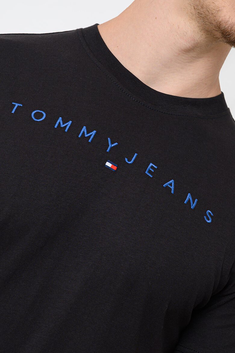 Tommy Jeans Памучна тениска с бродирано лого Черен