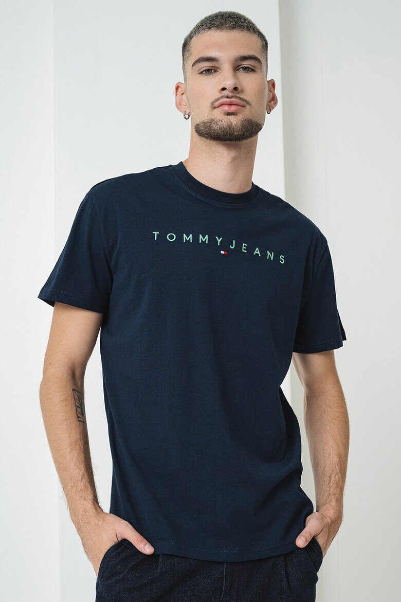 Tommy Jeans Памучна тениска с бродирано лого Зелен/Тъмносин